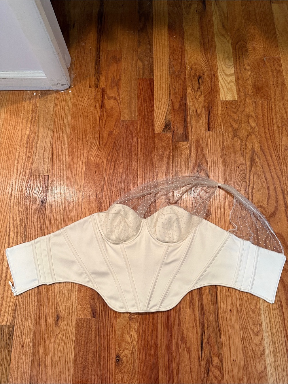 House of CB Cream Strapless Bustier with Dotted Tulle Trim